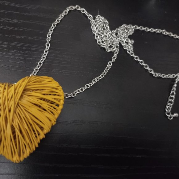 Yellow Enamel Paint Coated Wire Puff Heart Pendant and 32 - 34" Chain - Picture 5 of 5